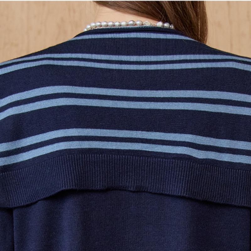 Maxza Lettering Round Neck Knit   Stripe Shawl Set Ze11qk013na