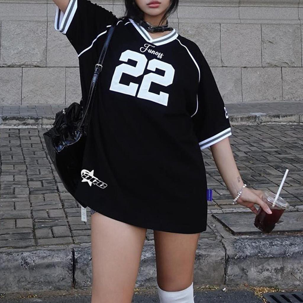 Unisex Street Style Digital Print Loose V-Neck T-shirt Short Sleeved Top