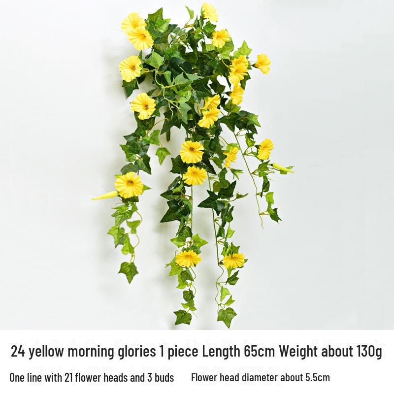 

Искусственная виноградная лоза «Ипомея»: Шелковые цветы-трубы для декоративного подвешивания и настенной демонстрации. жёлтый