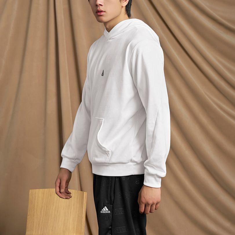 Adidas Embossed Polar Fleece Hoodie With Letter Logo Print Long Sleeve Men Hoodies White HY1278