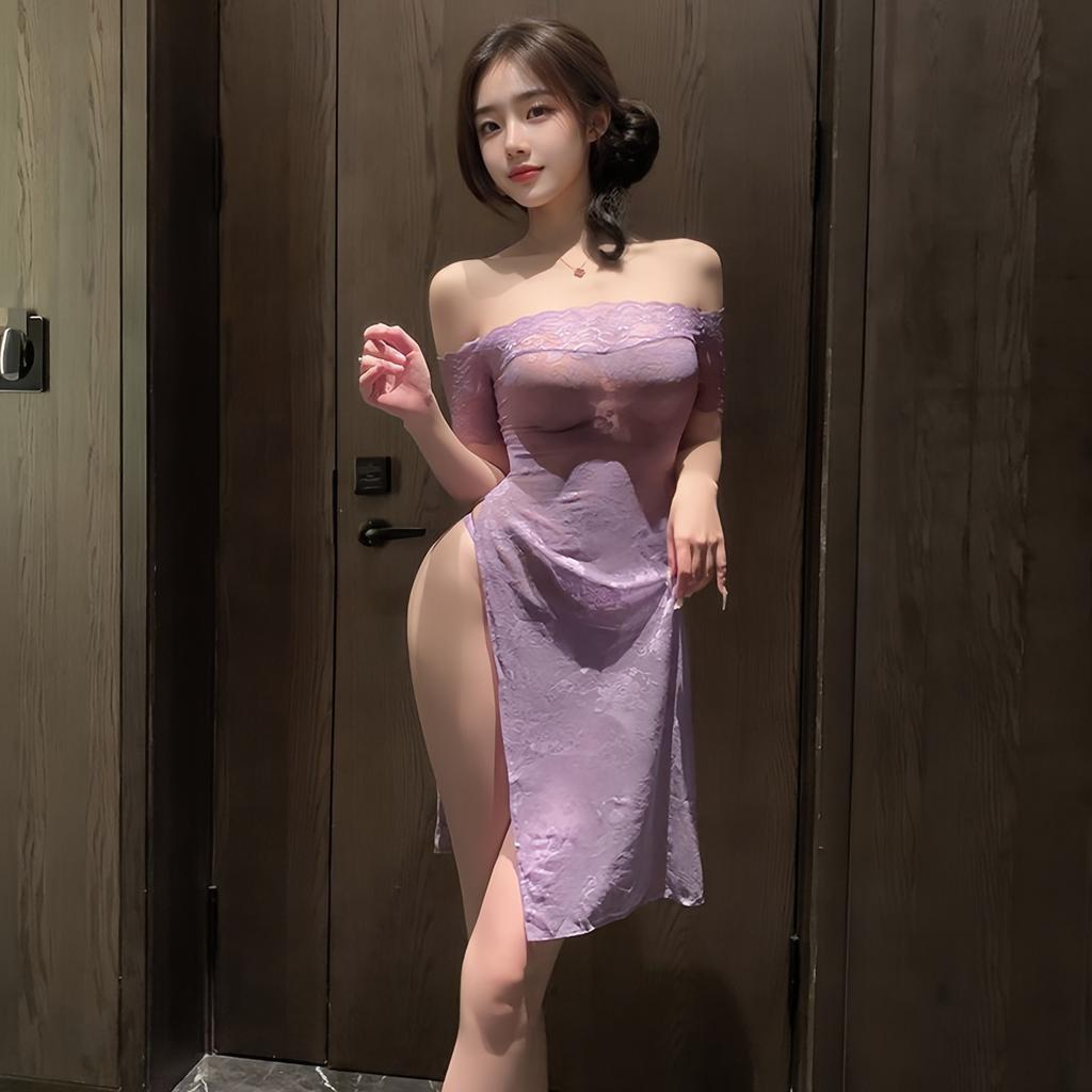 Sex underwear slit long skirt couple battle robe pure desire lace suit suspender cheongsam sexy underwear women's summer