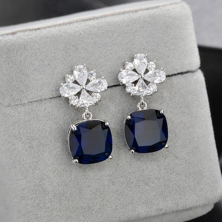 Корейские серьги-цветы из стерлингового серебра S925 с цирконием и большой квадратной подвеской