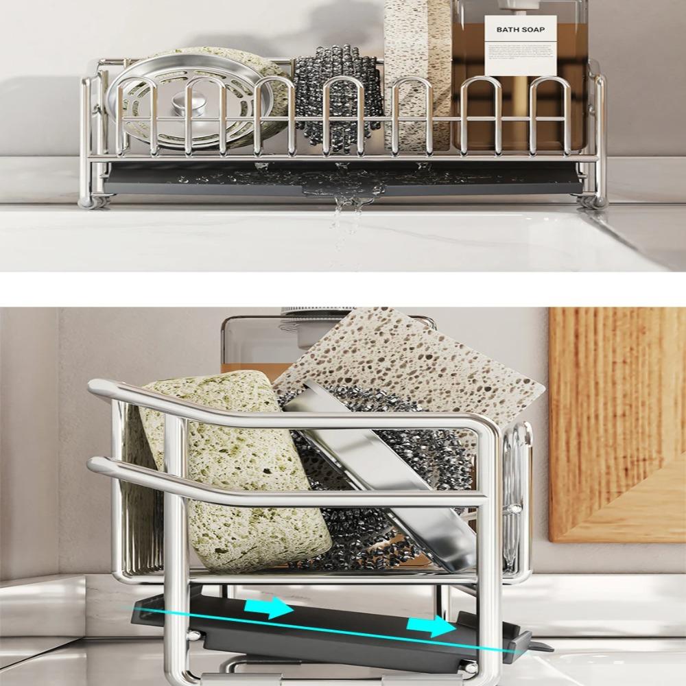 Stainless Steel Kitchen Drain Rack with Drain Tray Sink Storage Organizer  Countertop