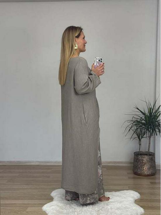 2025 Women's Casual Cotton Linen Irregular Top & Wide-Leg Pants Set with Pockets