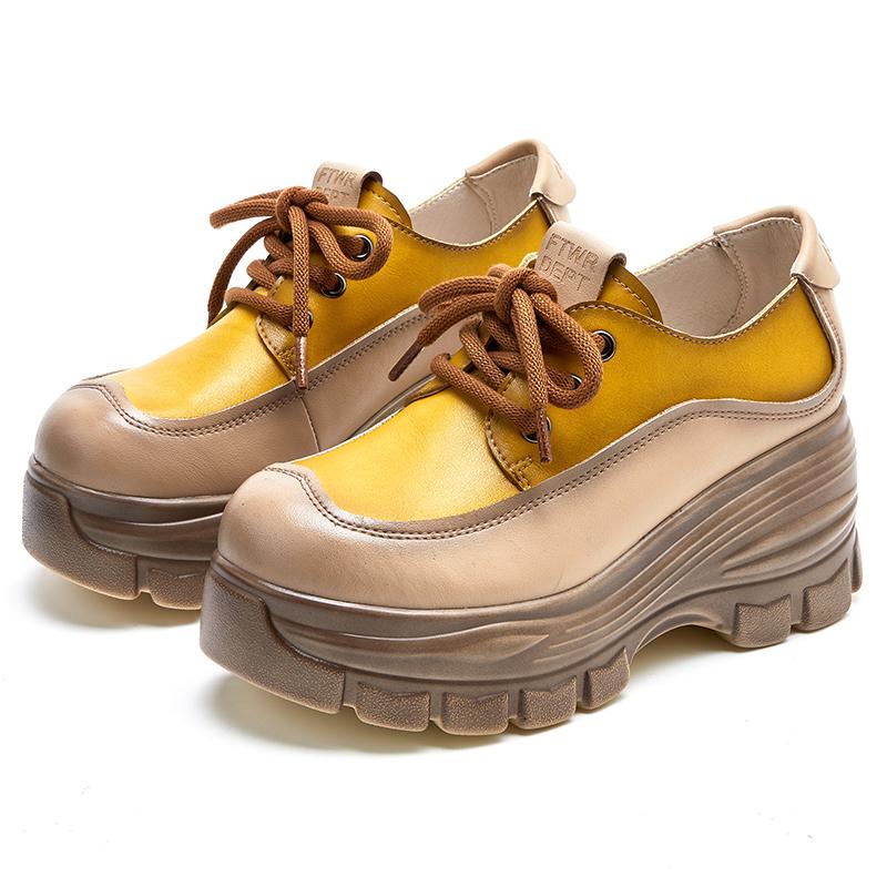 Fashion GKTINOO 2024 Fashion Spring Women Shoes Genuine Leather Lace-Up Flat Platform Sneakers Women Thick Bottom Casual Shoes Footwear