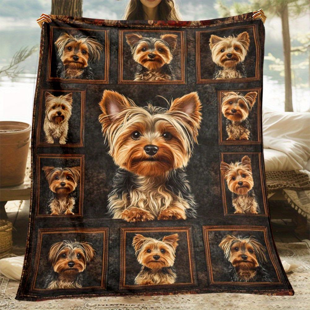 1pc Yorkshire Terrier HD Print Polyester Throw Blanket for RV - Soft, Lightweight, And Versatile for Travel, Camping, And Home