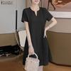 ZANZEA Women Casual V-Neck Solid Color Loose Short Sleeve Dress