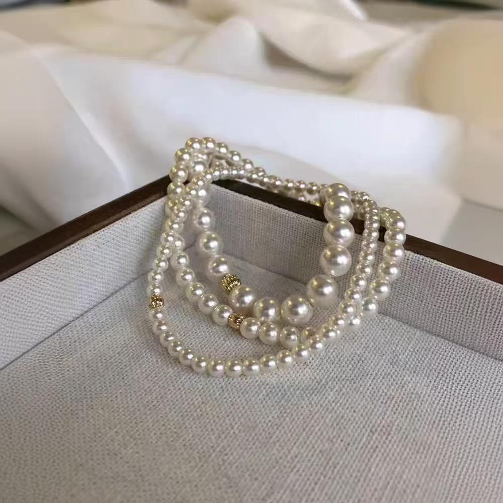 Genuine Shi Family Pearl Bead Bracelet - Gold, Elastic Cord, Luxury French Style, Brings Luck. 4mm Pearl Bracelet