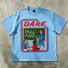 Men's T-shirt with Retro DARE Slogan Pattern Printed Short Sleeved T-shirt and American Street Style Round Neck Men's Casual Top