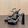 Thick heel high heels female royal sister sexy leopard print shoes sandals wearing slippers sandals