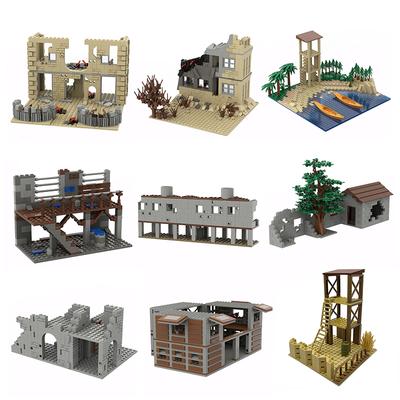 MOC Parts Military Battlefield WW2 Ruins Weapons Fortress Blockhouse Model Building Blocks Army Architecture Bricks Toy Kid Gift