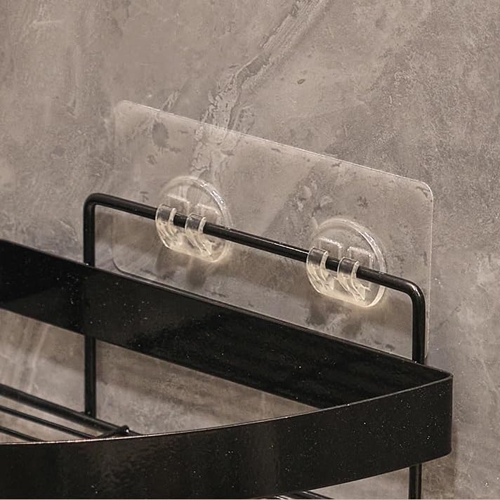 Bathroom Shelf Corner Shower Caddy, Adhesive Wall Mounted with Hooks, No Drill Triangle Acrylic Shower Organizer with Metal Fence, Modern Style, Gold