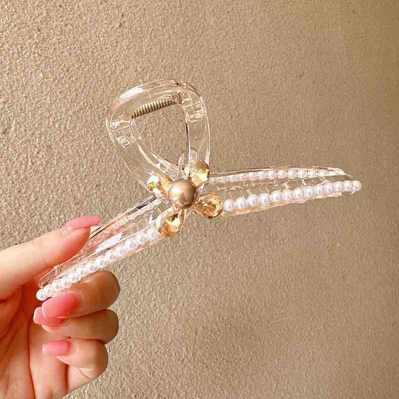 Luxurious Extra Sparkling Flower Crystal Rhinestone Hair Clip, Suitable for Thick Hair, Shark Clip, Pearl Hair Clip