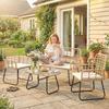 4 Piece Rattan Garden Furniture Set, Outdoor Patio Furniture with Loveseat, Armchairs and Coffee Table