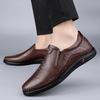 Men's Shoes 2025 Autumn New Waterproof One-pedal Casual Leather Shoes Men's Daily Non-slip Soft Sole Round Head Dad Shoes