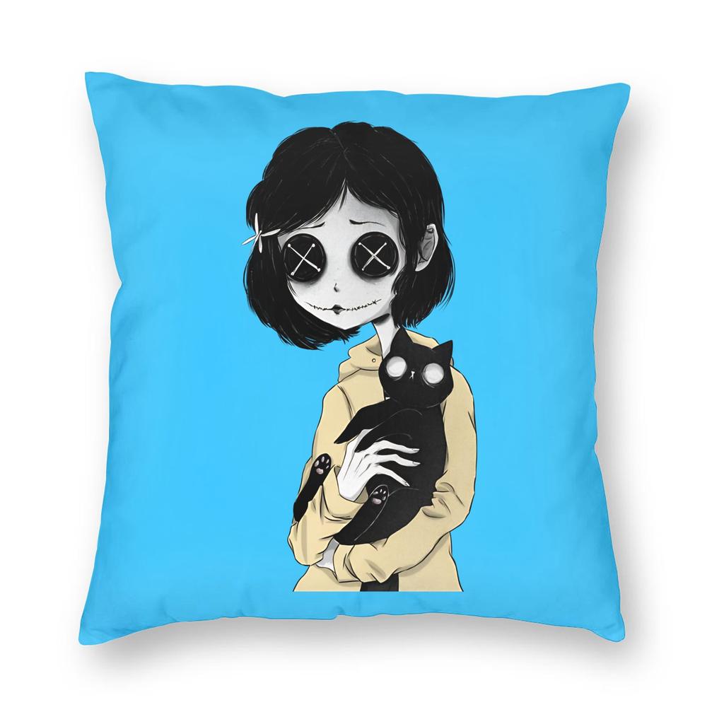 Coraline Noise Pillowcase Double-Sided Printing Fabric Cushion Cover Decor Button Throw Pillow Case Cover Bedroom