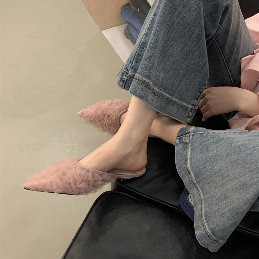 French Fairy Wind Purple Bag Head Half Slippers Women's Shoes Wear 2025 New Spring Temperament High Heels