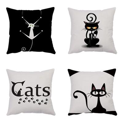 Cartoon Cat Print Pillowcase 45*45cm Modern Simple Decorative Pillowcase Office Sofa Seat Bedroom Home Decoration Cushion Cover