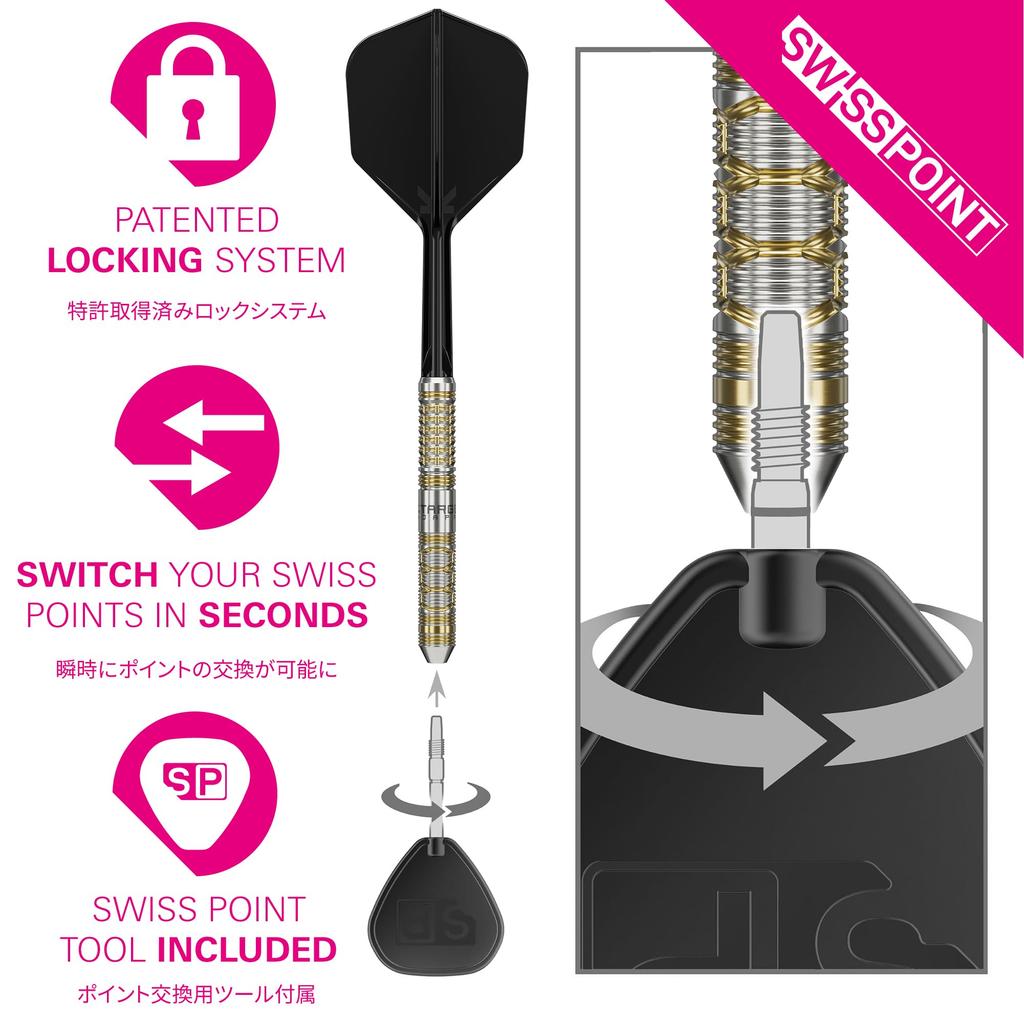Target Japan BLACK MARQUE REYN GEN2 SP STEEL TIP DARTS Ren Agwiley Modell Wolfram Stahlspitze Dart 23G Form SWISS SILVER NANO POINT 30MM 90% 90%