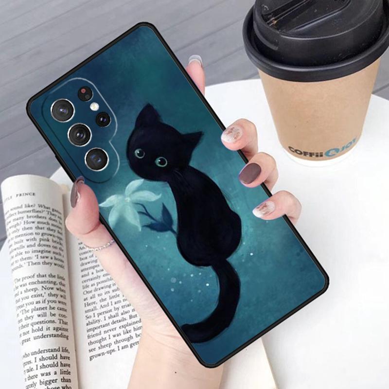 Black Cat phone case Cover For Samsung Galaxy S24 S25 Ultra S21 S22 Ultra S10E Note 10 Plus Note 20 FE S23