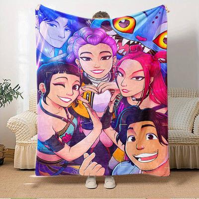 Grupo de Chicas Anime K-POP Manta Suave y Cálida Cuatro Estaciones Manta Gruesa de Punto de Poliéster para Todas las Estaciones para Cama, Camping, Viaje Regalo Perfecto