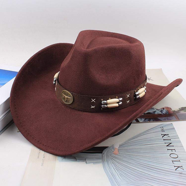 Western Cowboy Style Tibetan Bull Head Accessories Fashion Top Hat Autumn/Winter New Collection Deer Skin Velvet Large Edge Riding Hat