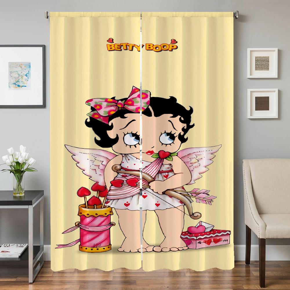 Window Kitchen Curtains for Living Room 2 Pieces Blackout Curtains Door Curtain B-betty B-boop Bedroom Decoration Partition Home