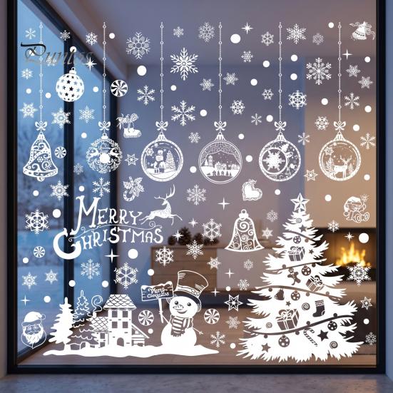 Waterproof Window Stickers 10Pcs Christmas Clings, White Winter Snowflake Decals, Static Non Adhesive Glass Art for Home Storefront, Reusable Holiday