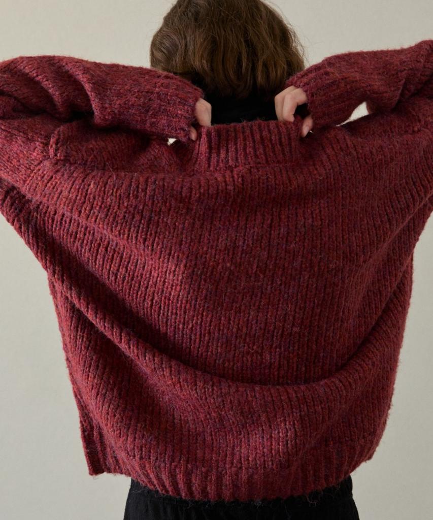 WIOE Overfit Knit Cardigan_Red