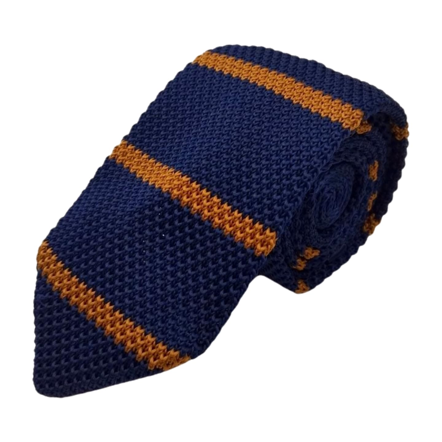 [F NODE] Knit Tie, Narrow Necktie, Pointed Type, Striped, Navy x Brown, 7cm Wide, Gift, Wedding, Stylish, Business, Length, Knit Tie, Washable, Wide