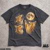 Drei Corgi Mond Vintage 90er Grafik T-Shirt, Retro Lustiges Hunde Geschenk, Heulender Pembroke Corgi Vollmond Tee, Ästhetische Galaxie Natur Haustier Kunst