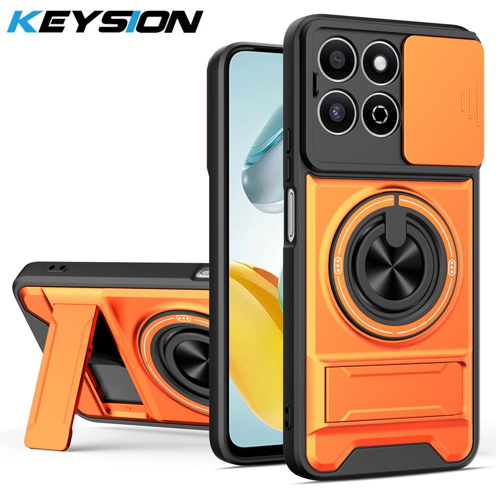 KEYSION Magnetic Phone Case for HONOR X7d 4G 5G Slide Camera Protection Upright Kickstand Shockproof Cover for Honor 400 Smart 5G