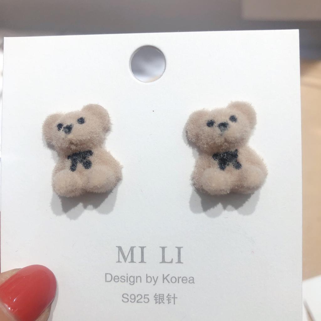 Boucles d'oreilles à tige en forme de lapin en peluche pour femmes, nouveau design, mignon, mode coréenne, marron, animal, ours, bijoux, cadeau de fête pour filles