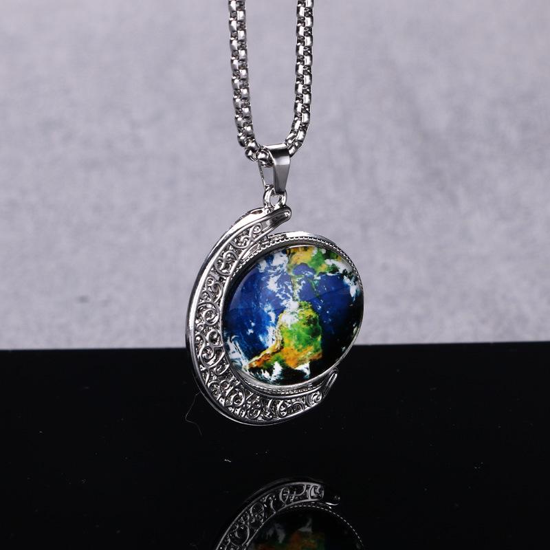 Trendy Hip Hop European & American Style Moon & Earth Necklace - Non-Fading Sweater Chain