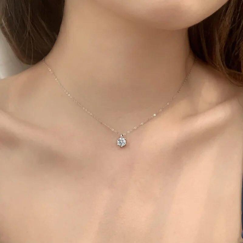 s925 Sterling Silver 2 Carat Moissanite Diamond Pendant Women's Necklace Fashion Minimalist Collar Necklace Jewelry Gift