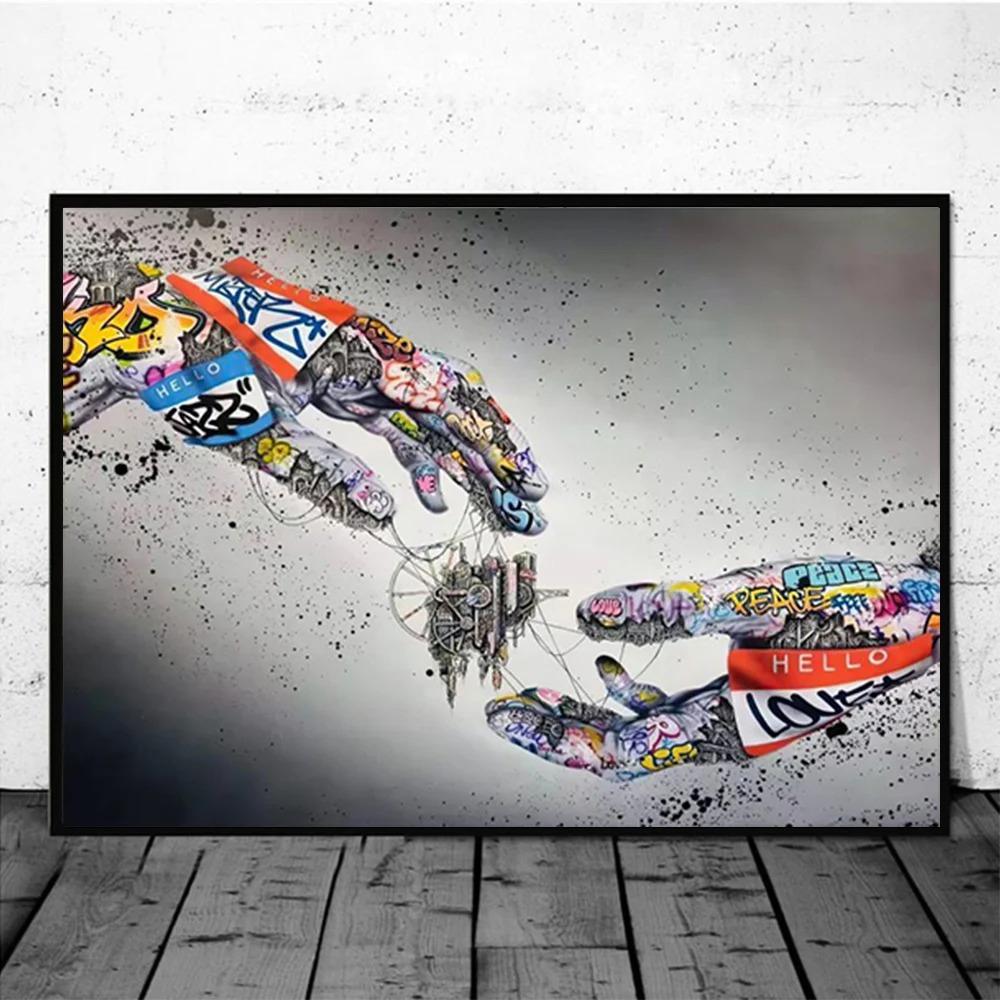 Street Graffiti Abstract Wall Art Poster Sneakers Gestures Love Hearts Lips Pop Mural Modern Home Decor Canvas Pictures Prints