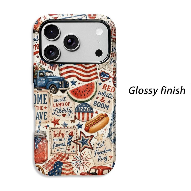 Red White Blue Scrapbook Flag Truck Hotdog Firework Art Film Aesthetic Protective Shockproof Bumper Case For iPhone 13 14 15 16 17 Pro Max Plus