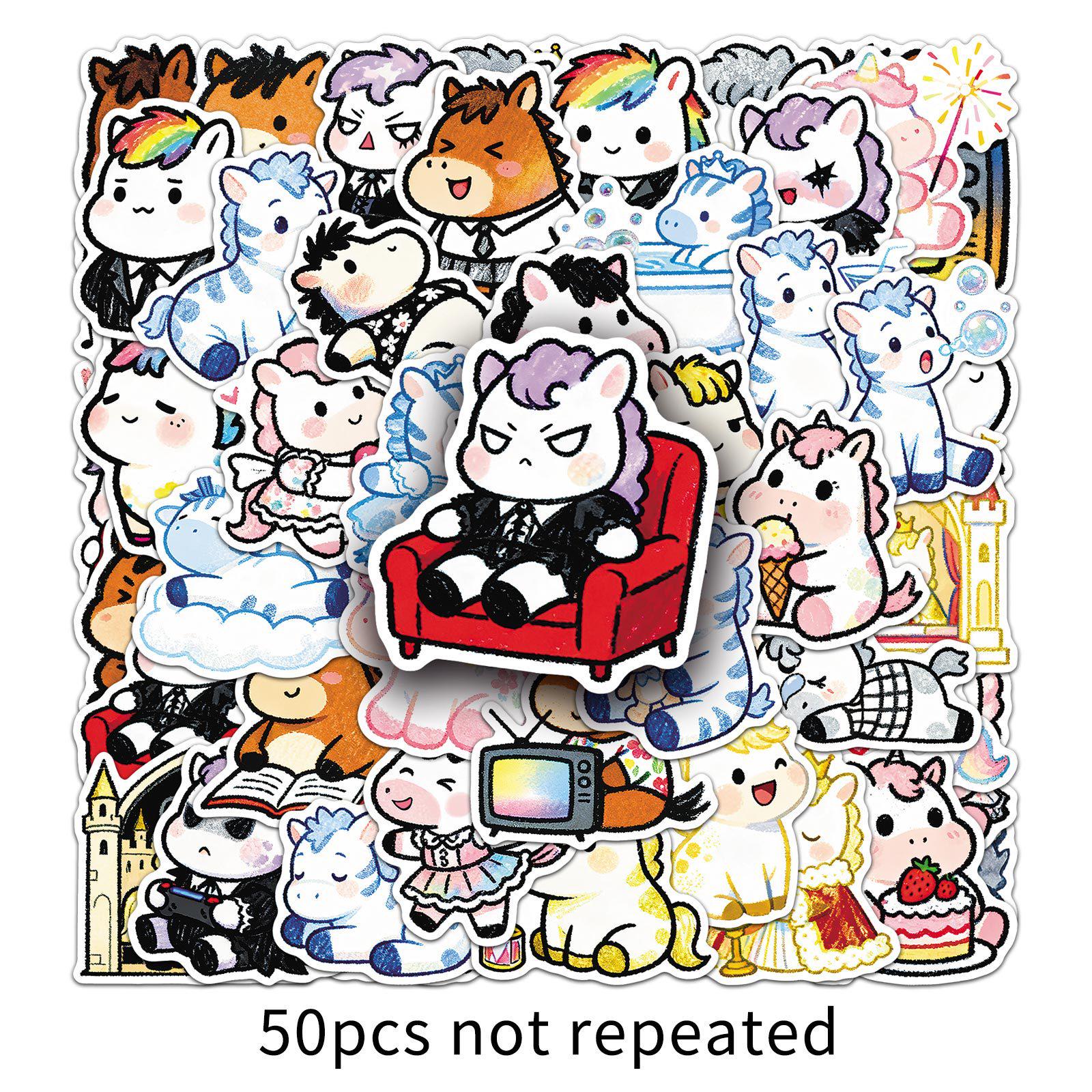 

50PCS Cute Cartoon Pony Stickers - Waterproof Decorations for Tablets, Helmets, & Journals