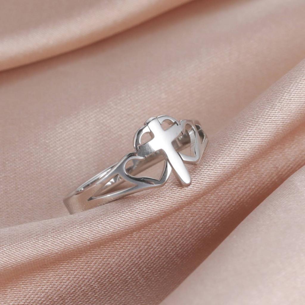 Jesus Cross Ring for Women Christian Stainless Steel Open Finger Ring Fashion Jewelry Gift