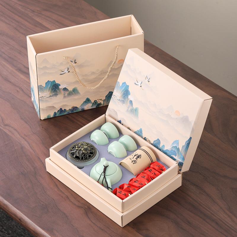 New Year's Day company activities send customers practical souvenirs business sets travel tea sets incense burner combination gifts