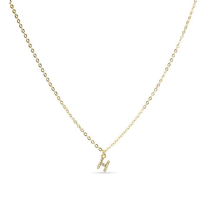 Collier - LUXENTER - Alphabet H - Or jaune 18k - Zircone cubique - 42 cm + 3 cm rallonge