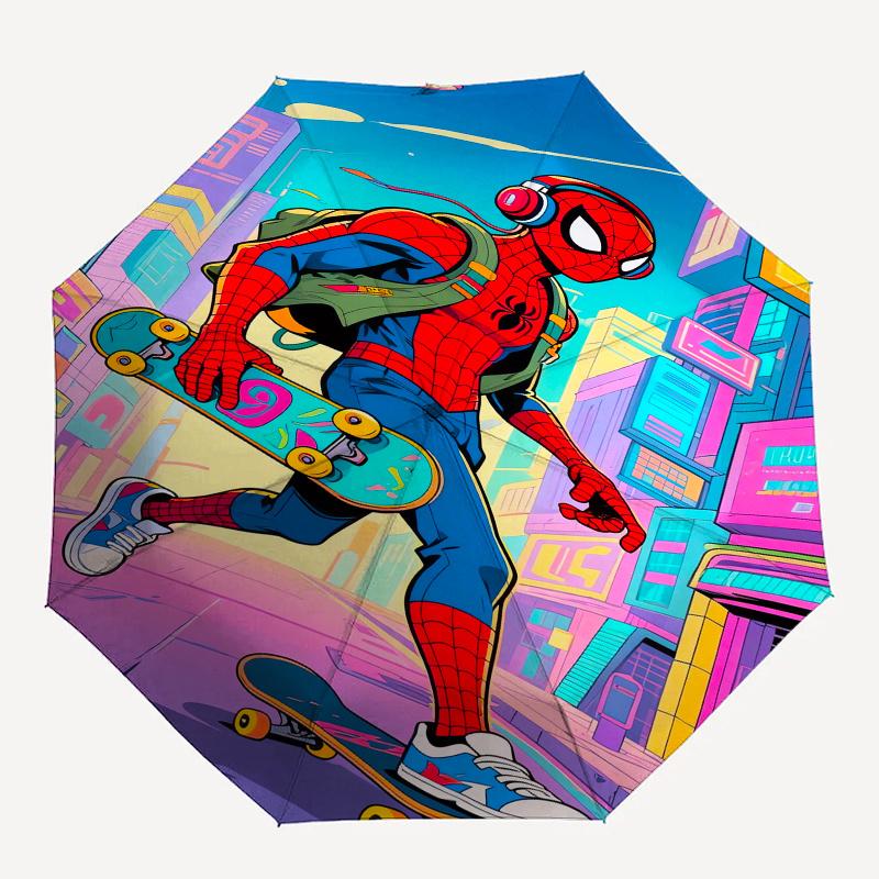 Spider-Man, Skateboarding Automatic Opening and Closing Umbrella, Compact Travel Umbrella, Lightweight and Portable, Suitable for Beach Comm