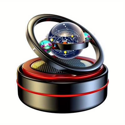 Solar-Powered Rotating Car Air Freshener with Floating Planet, Herbal Incense X2, Cologne Lemon Scent, Alloy Car Perfume Diffuser, Fragrance