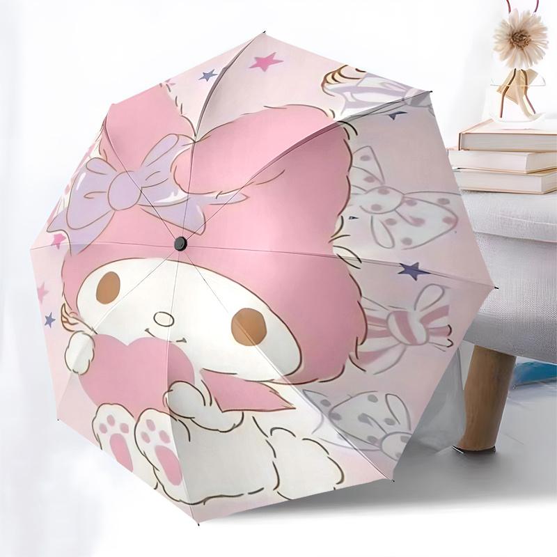 1pc My Melody Automatic Opening/Closing Umbrella with Bowknot Design - Portable Three-Fold Design, 8-Bone Iron Frame Outdoor Umbrella, Perfect Gift fo