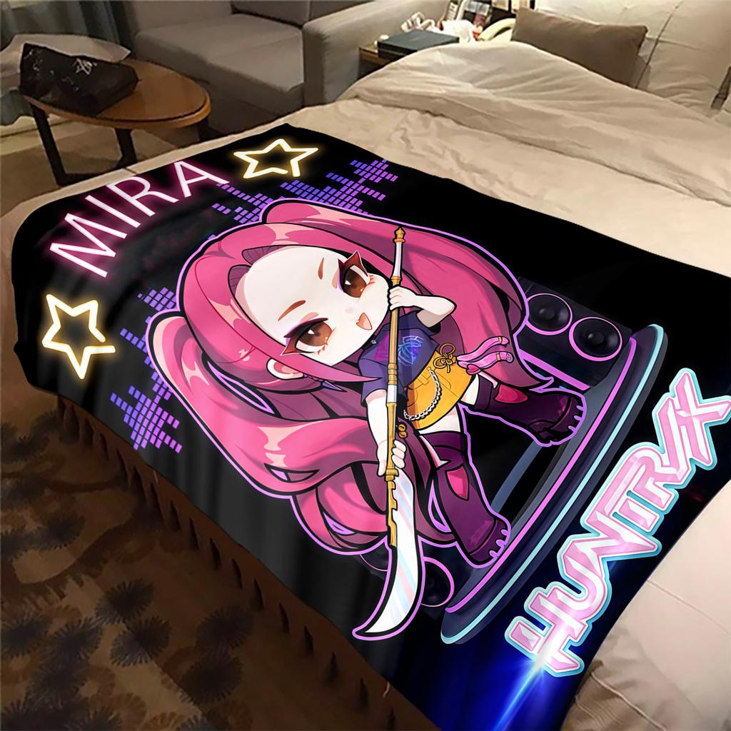 KPop Demon Hunters Cute Print Flannel Blanket, Warm Comfortable for Bedrooms, Sofas, Beds -HYQ16