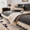 1pc Solid Texture Jacquard Chenille Sofa Cover with Ruffle Hem, for Modern Living Room Anti-Slip Couch Seat Cover Furniture