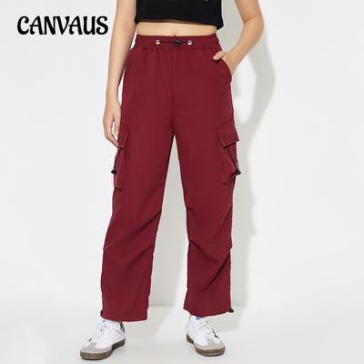 Elastic High Waist Casual Solid Color Wide Leg Work Pants Women's Pants