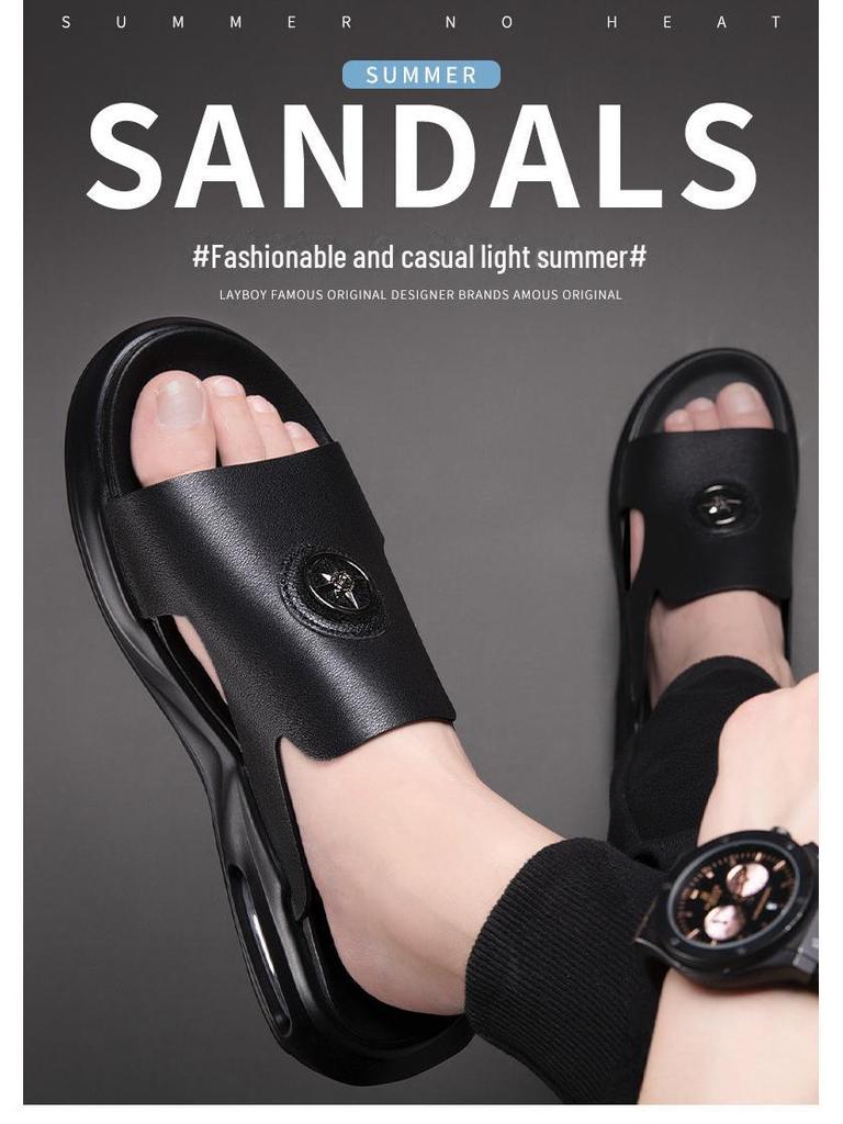 Genuine Leather Men's Outdoor Summer Flip Flops and Sandals