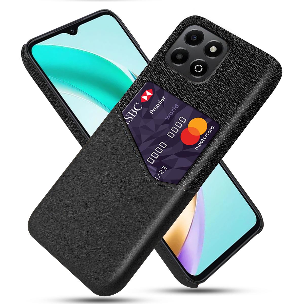 

For Honor X6b 4G Case Cloth Texture PU Leather Hard PC Card Slot Phone Cover Black