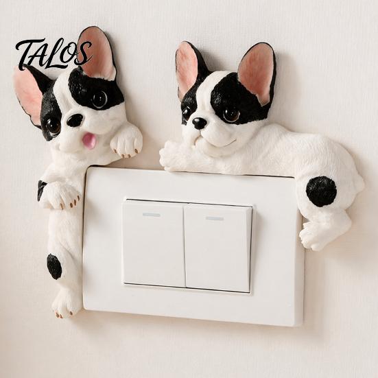 Frenchie Wall Art Decal 3D French Bulldog Resin Light Switch Cover, Cute Cartoon Dog Socket Sticker Decor, Self-Adhesive Animal Plate for Home Bedroom